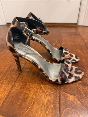 Worthington Leopard Print Ankle Strap Stilettos - Brown/Black